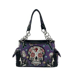 Cowgirl Trendy Purple Sugar Skull Shoulder Bag